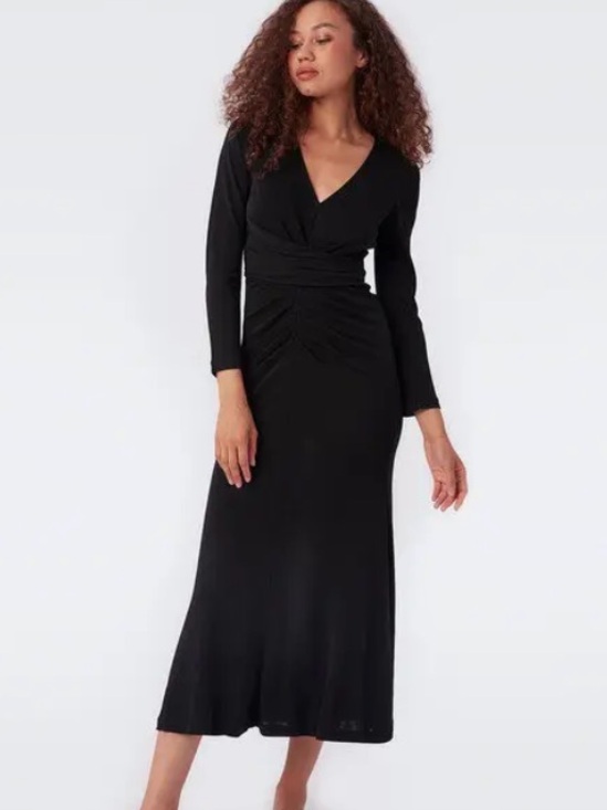 Diane Von Furstenberg Dresses & Skirts - Diane von Furstenberg Timmy Matte Black long Sleeve V-Neck Midi Dress